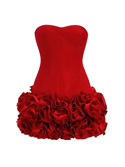 Red Solid Spliced Appliques Slim Backless Short Dresses For Women Strapless Sleevelss Patchwork Lace Up Dress Female Sexy LSW7