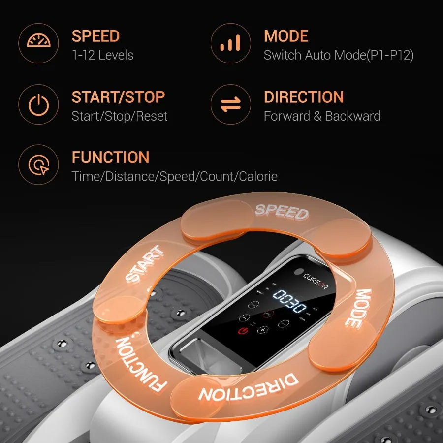 Under Desk Elliptical Machine Electric Seated Pedal Exerciser Mini Ellipse Leg Exerciser with Remoter 12 Level Speeds Forward a