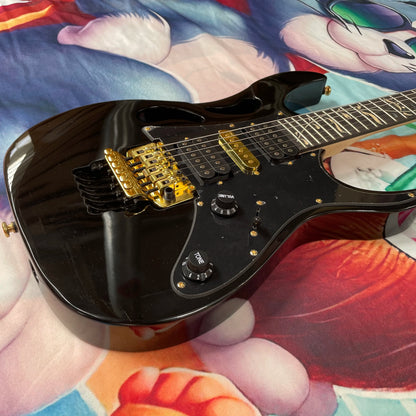 Classic Black Electric Guitar, Rosewood Fingerboard with Abalone Shell Pattern, Double Tremolo Vibrato (Hsh) Pickup |...