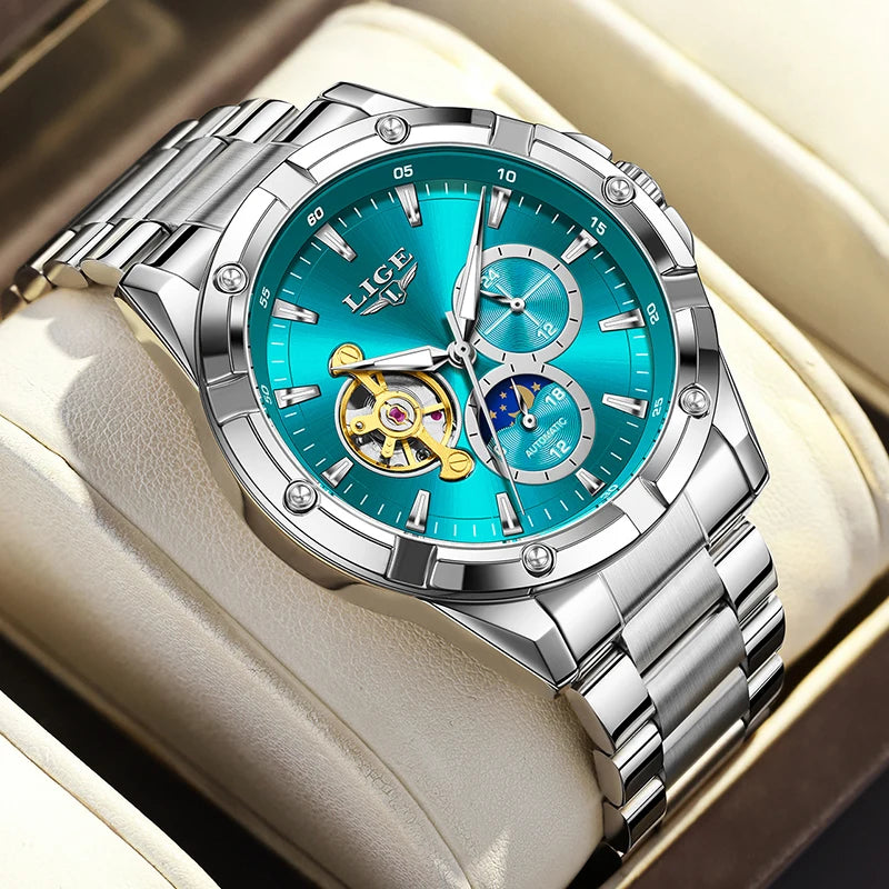 LIGE New Tourbillon Automatic Watches For Men Fashion Business Watch Men Luxury Sports Waterproof Men's Mechanical Wristwatch