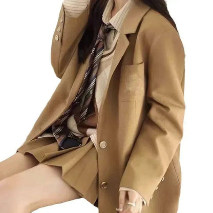 2024 Autumn New Preppy Style Loose-Fit Vintage Versatile Top Women's Polyester Fiber Jacket Coat