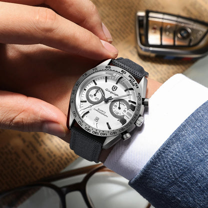 Fashion Chronograph Quartz Watch for Men Sports Leather Strap Waterproof Luminous Calendar Luxury Mens Watches Relogio Masculino