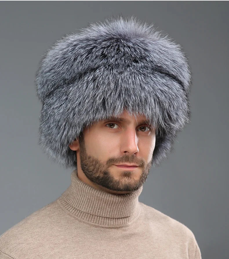 2024 Unisex Real Fox Fur Beanies Hat Mongolian Hat Unique Process Fox Tail Design Luxury Winter Warm Hats For Fashion Bomber Hat