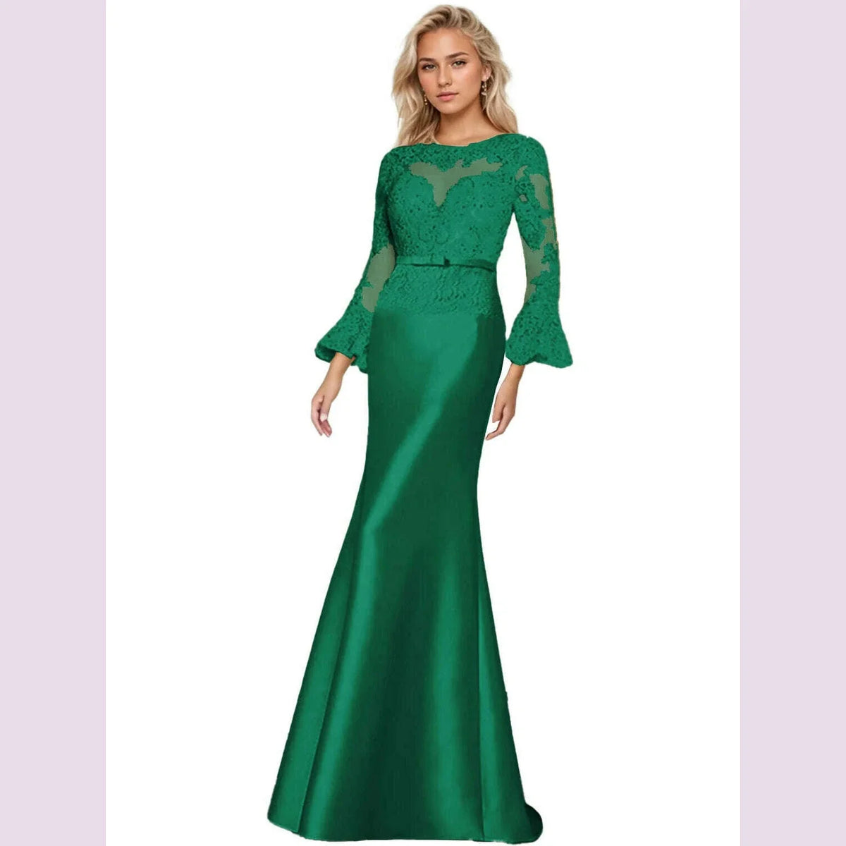 Elegant Sheath Wedding Guest Dress Scoop Neck Long Sleeve Satin Lace Beading Applique Sweep Train Prom Gown 2025 Free Customized