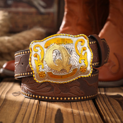 A men's and women's casual retro belt Western style! PU leather belt with metal buckle, suitable for daily work wear