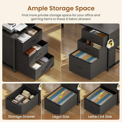 L Shaped Gaming Desk with Drawers, Reversible Computer Corner Desk with File Drawer, Hutch, Storage Shelves for，Customized - Kimlud