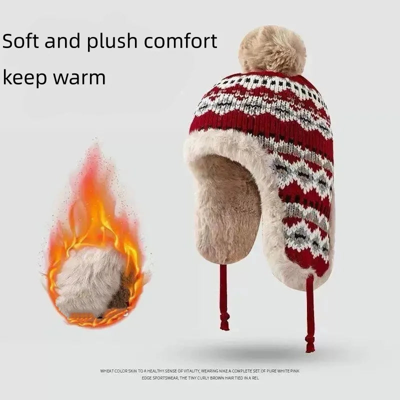 Winter thick Lei Feng hat, winter warm and cold ear hanging hat, ethnic style knitted hat