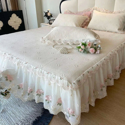 2025 Summer Cool Bed Skirt Sheet Princess Bed Skirt Mattress Ruffled Lace Bedsheet Not Stuffy With Pillowcases Twin Queen Size