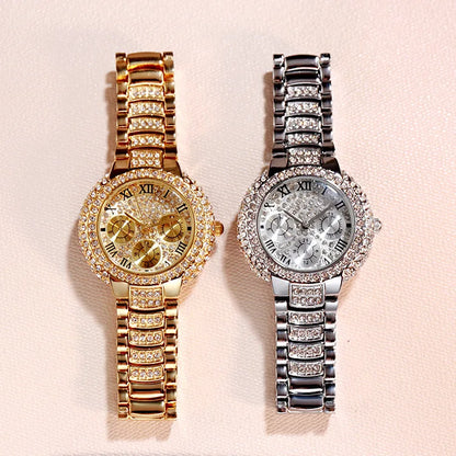 Full Diamond Quartz Watch For Women Luxury Fashion Silver Iced Out Quartz Wristwatch Gift MK Parker Style Chronograph Full Pave