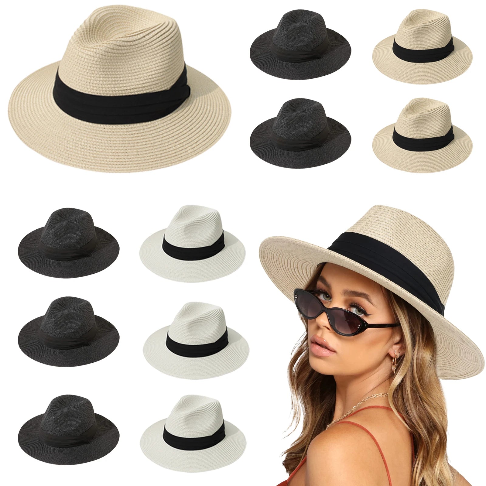 6-48PCS Straw Hat for Wedding 1920s Party Sombrero Straw Fedora Hats Panama Sun Summer Hat Beach Wedding Favors Men Women Trilby