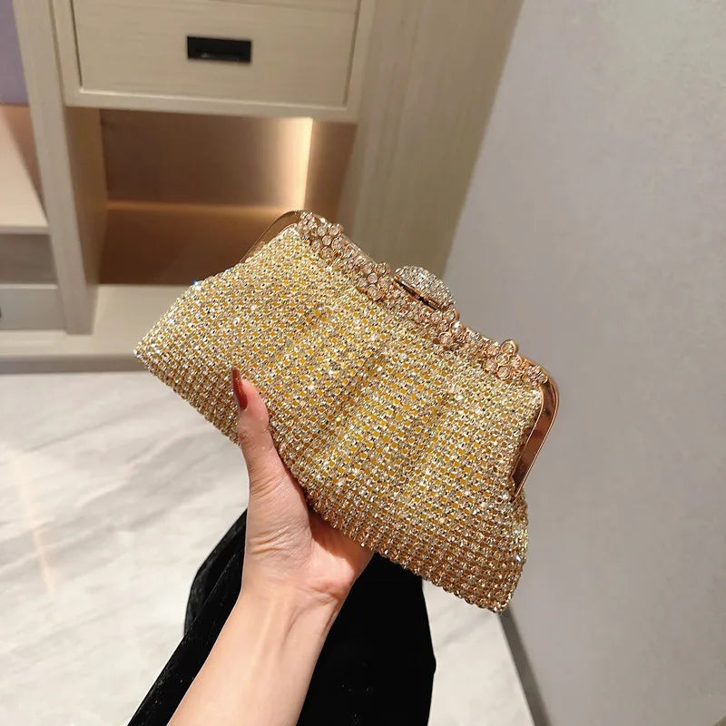Luxury Rhinestone Evening Clutch Bag Wedding Bride Handbag Shiny Design Party Banquet Lady Portable Purse Sling Shoulder Bags - Kimlud