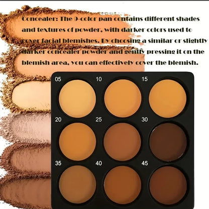 Dark Skin Tone 9-in-1 Face Palette Waterproof Concealer 9 Shades Contour Bronzer Wheat Makeup Palette for Women