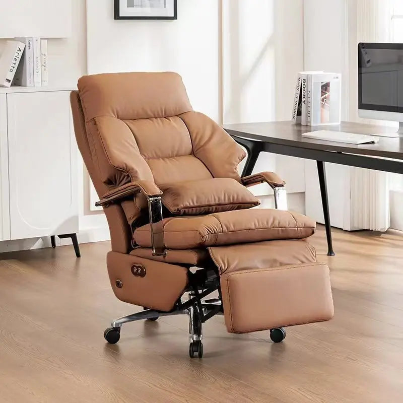 Ergonomic Executive Chair, Electric Reclining Leather Office Chair, Adjustable Height Desk Chair with Footrest & Lumbar Support