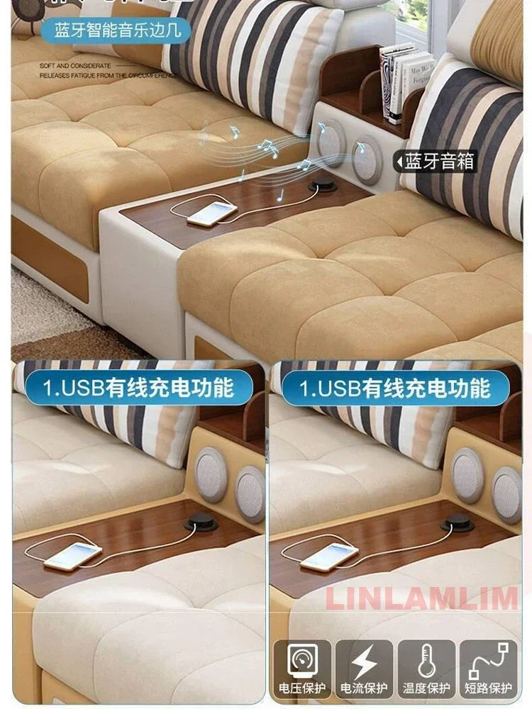 Linlamlim U-Shaped Sectional Fabric Sofa Set - Modern Living Room Furniture with Storage, Built-in Side Table, USB, and...