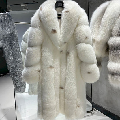 YOLOAgain 2025 Winter Warm Long Luxury Real Fox Fur Jacket Coat Women 120cm length