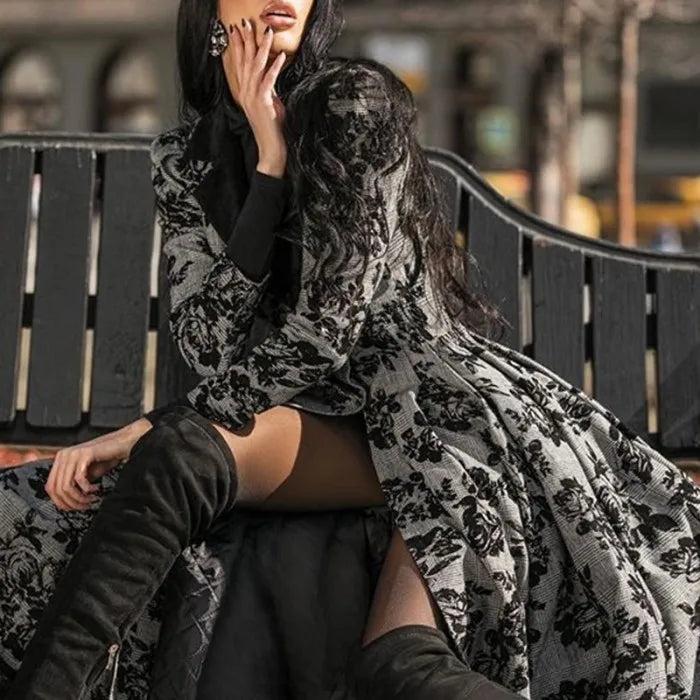 k Sle Lace Splicing Long Coat Women's Vintage Streetwear Windbreaker Polyester Fabric  Color Faion Autumn Outerwear