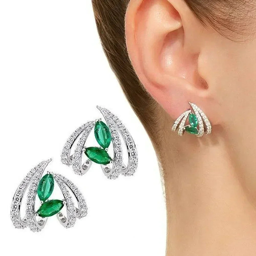 Fashionable Banquet Elegant Emerald Cubic Zirconia Earrings, High-end Inlaid Wedding Style Swaying Jewelry Accessories |...