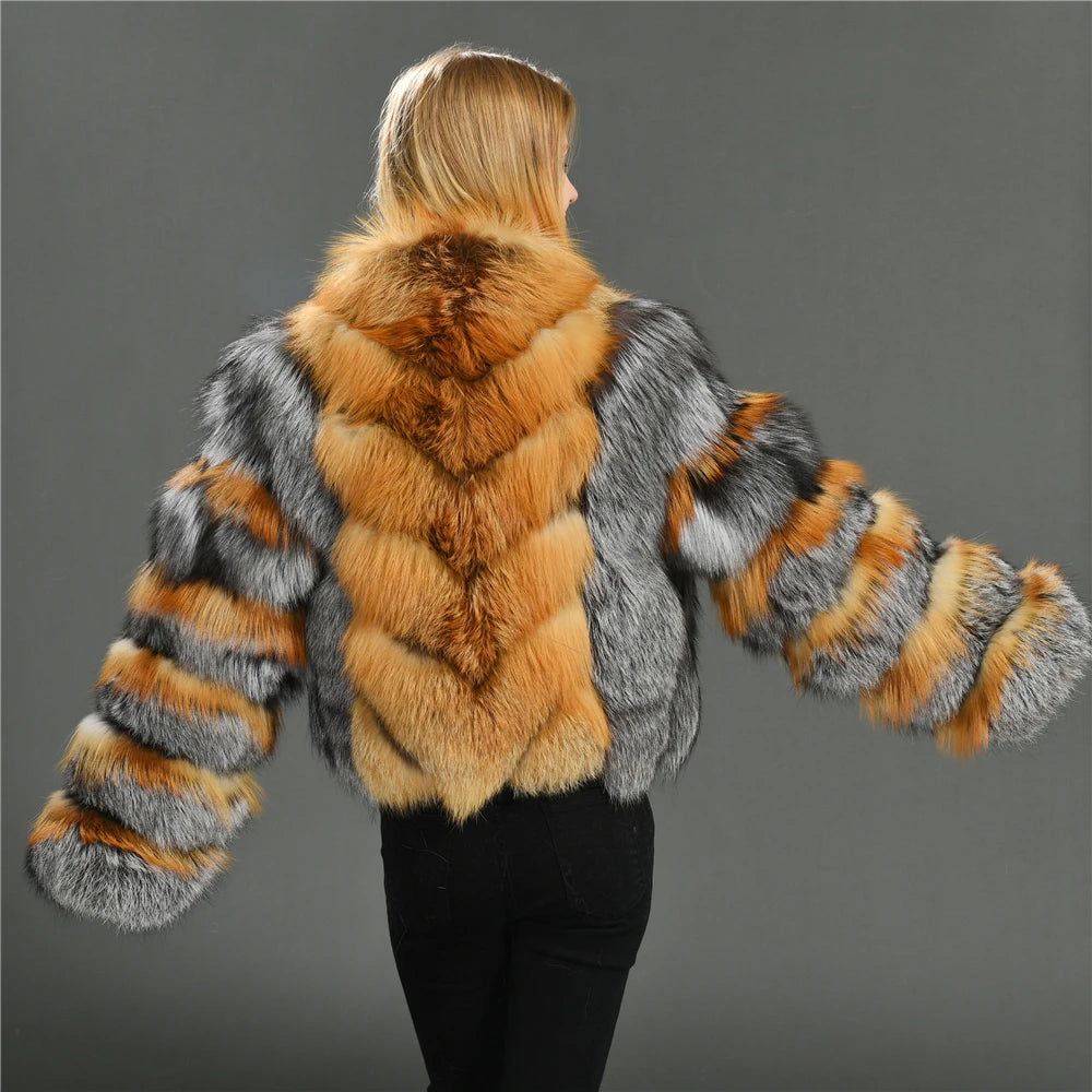 High Quality Vintage Design Natural Fox Fur Coats Warm Parka Overcoats Wholesale Luxury Real Red Fox Fur Coat For Women