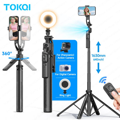 TOKQI C17 AI Tracking Gimbal Cellphone Stand Extension Rod Selfie Stick Tripod 360° Auto Rotate for Smartphones Shooting Vlog