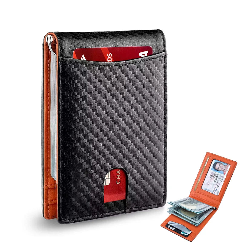 Rfid Leather Men Wallets Money Bag Slim Thin Card Holder Wallet Carbon Fiber Male Small Short Purse Black Billfold Walet Gifts
