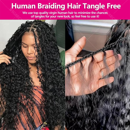 Deep Wave Crochet Human Hair Bundles Boho Braid Hair 100% Remy Pre-Separated Feather Invisible Crochet Hair Extensions For Women