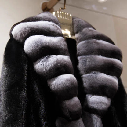 Women's velvet mink coat long winter warm trench shawl fur coat whole mink - Kimlud