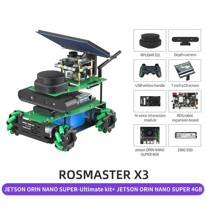 ROSMASTER X3 ROS2 Robot Aluminum Alloy Frame Autopilot Lidar Mapping for Jetson NANO Orin NX SUPER Orin NANO SUPER Raspberry Pi5