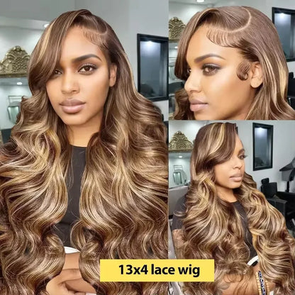 13X4 5X5 Glueless Body Wave Human Hair Wigs 13x6 HD Lace Frontal Wig Human Hair Lace Wigs Ombre Colored Honey Blonde Wig 46 Inch