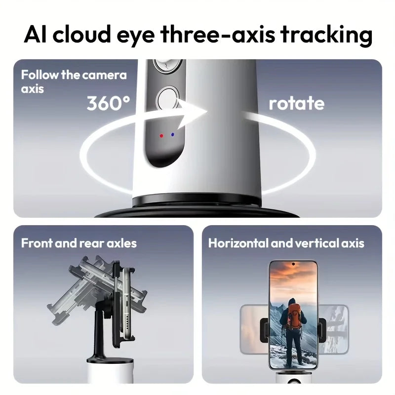 360 Rotation Auto Face Tracking Phone Holder Tripod Stand Smart Selfie Stick Fast Face & Object Tracking Cameraman Robot Mount