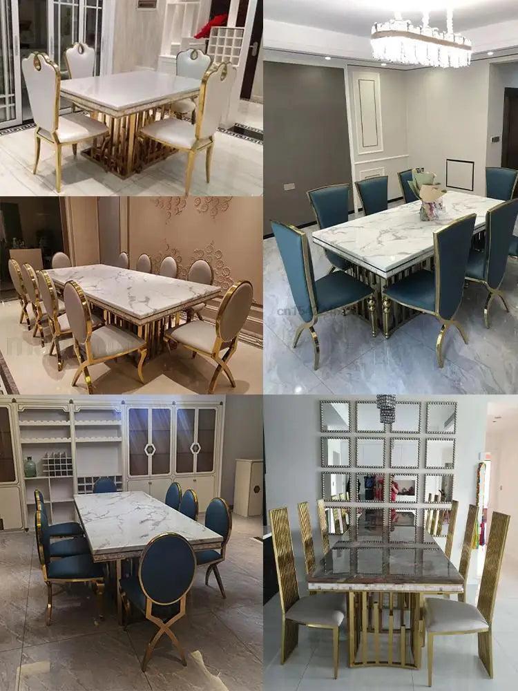 Luxury White Marble Dining Table And Chair Combination Rectangular Kitchen Tables Italian Type Large Concise Modern Furniture - Kimlud