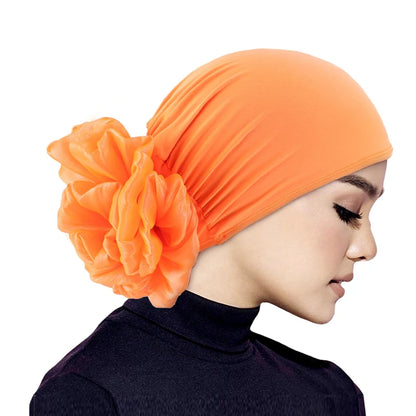 Women's Hijabs Turban Big Flower Elastic Cloth Hair Bands Hat Beanie Ladies Muslim Solid Hair Loss Scarf Cap Hair Accessories