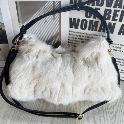 Winter Fox Fur Bag Women's  Bag Fashion  Handbag Ladies Bags Purses Women Shoulder Bag Real Silver Fox Fur Messenger Bags