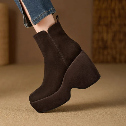 Brand Women Wedges Boots Suede Platform Women Ankle Boots High Quality Walking Comfy Woman Shoes New Sexy High Heels Bootie