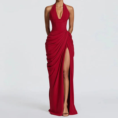 Women's Sleeveless Patchwork Maxi Dress Summer Halter Backless Party Dress Elegant Bandage Style Solid Color Holiday...