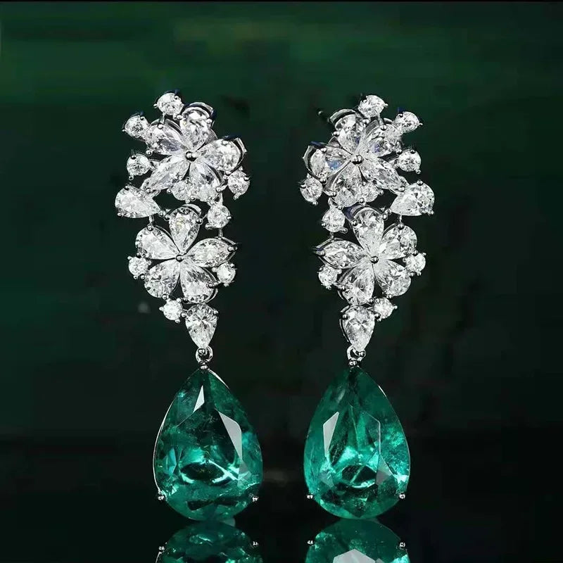 Fashionable Banquet Elegant Emerald Cubic Zirconia Earrings, High-end Inlaid Wedding Style Swaying Jewelry Accessories |...