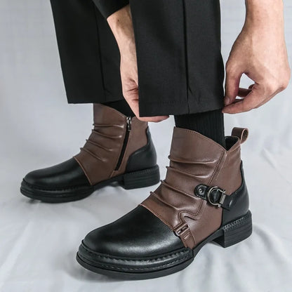 Autumn Winter Retro Ankle Boots for Men Fashion Casual Size Zipper Motorcycle Boots Man New Designer Warm Platform Shoes Male