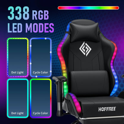 LED Gaming Chair for Children 8-15 Years, Adjustable Gamer Chair with LED Lighting, Footrest & Lumbar Support, Ergonomic PC Chai