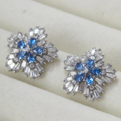 Gorgeous Blue Cubic Zirconia Stud Earrings Engagement Wedding Party Accessories for Women Blue Earrings Fashion Jewelry...