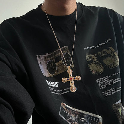 Ingemark 3 Styles Creative Big Imitation Pearl Beads Chain Necklace for Men Hip Hop Jesus Cross Pendant Choker Male Jewelry Gift