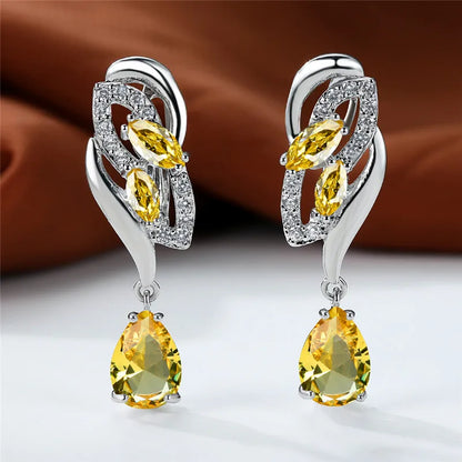 Luxury Female Blue Rainbow Stone Earring Silver Color Clip Earrings For Women Charm Crystal Zircon Wedding Jewelry |...
