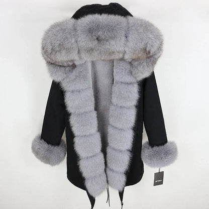 OFTBUY 2024 Fashion Winter Jacket Women Real Fur Coat Natural Real Fox Fur Collar Loose Long Parkas Big Fur Outerwear Detachable
