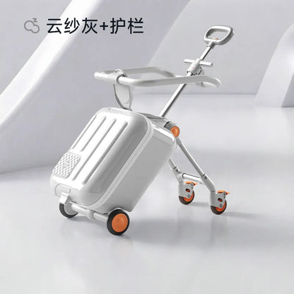 Children's Luggage 2-in-1 Ride-On with Detachable Stand LED Flashing Lights 38L Large Capacity Suitcase with Guardrail Brake - Kimlud