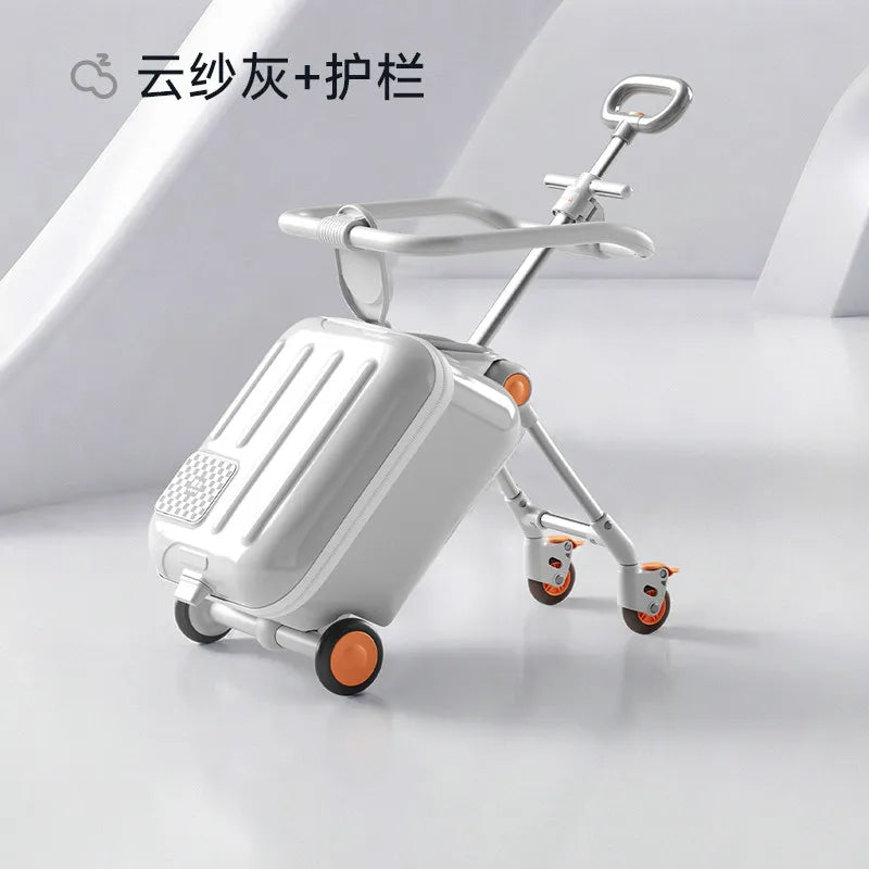 Children's Luggage 2-in-1 Ride-On with Detachable Stand LED Flashing Lights 38L Large Capacity Suitcase with Guardrail Brake - Kimlud