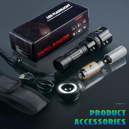 Bright  LED White Laser Flashlight By 26650 Battery Zoom Tactical Torch with Ignition Lens for Outdoor Camping Emergency Lantern