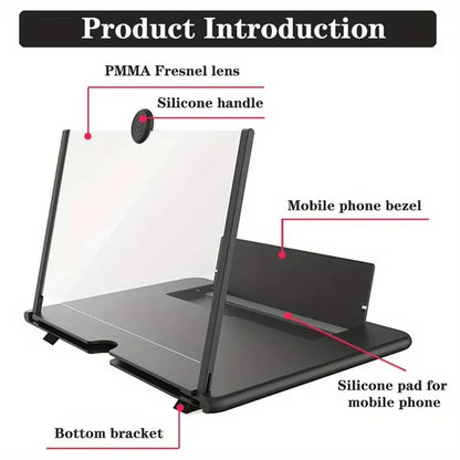 Pull-Out Phone Screen Amplifier 10 12 Inch 3D HD Video Magnifier with Anti-Blue Light Foldable Lazy Stand for All Smartphones