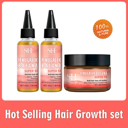 Naturals Anti-Hair Loss Oil Super 5x set African fast hair growth Chebe Batana oil butter  Fenugreek hair regrowth treatment