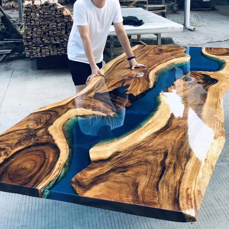 Wholesale Dining Room Furniture Restaurant Solid Walnut Wood Kitchen Epoxy Resin Slab River Dining Table Top