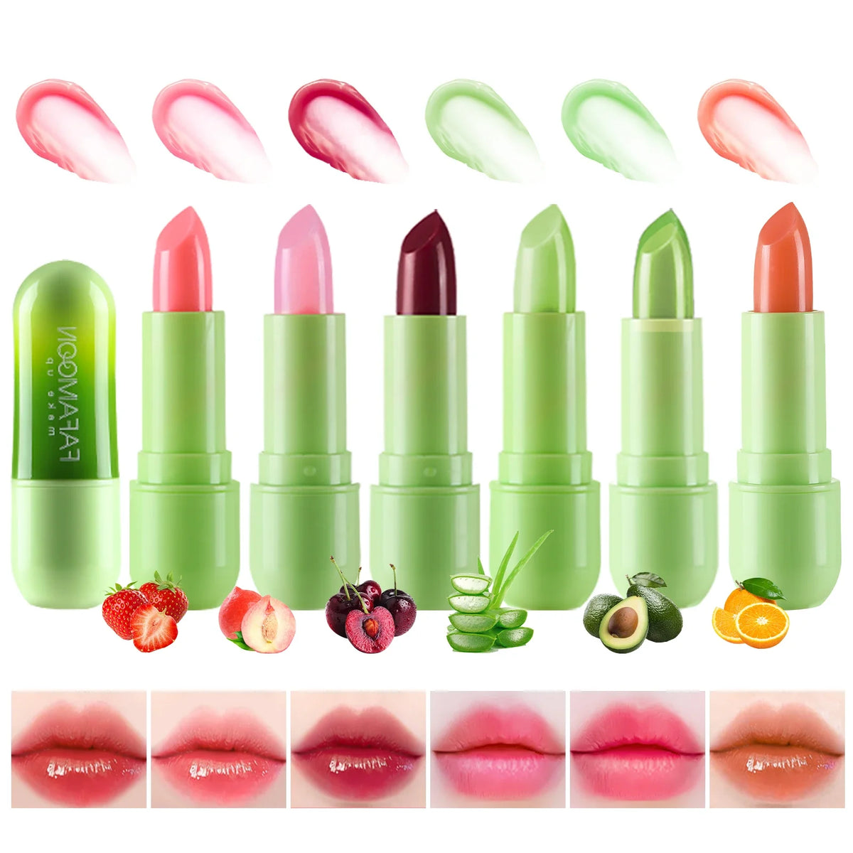 FAFAMON 3 colors aloe vera warm color changing jelly lipstick set lip care lasting non-stick moisturizing fruity lipstick