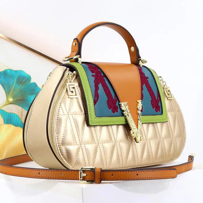 Luxury Women's Bag with V Ladies Leather Handbag Female Shoulder Bag Diamonds Crossbody Luxury Handbags Women Embroidery Bags