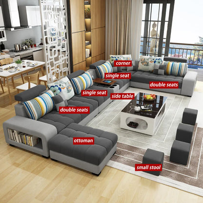 Light Luxury L-Shaped Sofa Set Living Room Furniture High Quality Big Sofa Set Modern Design Wooden Multifunctional Sofa...